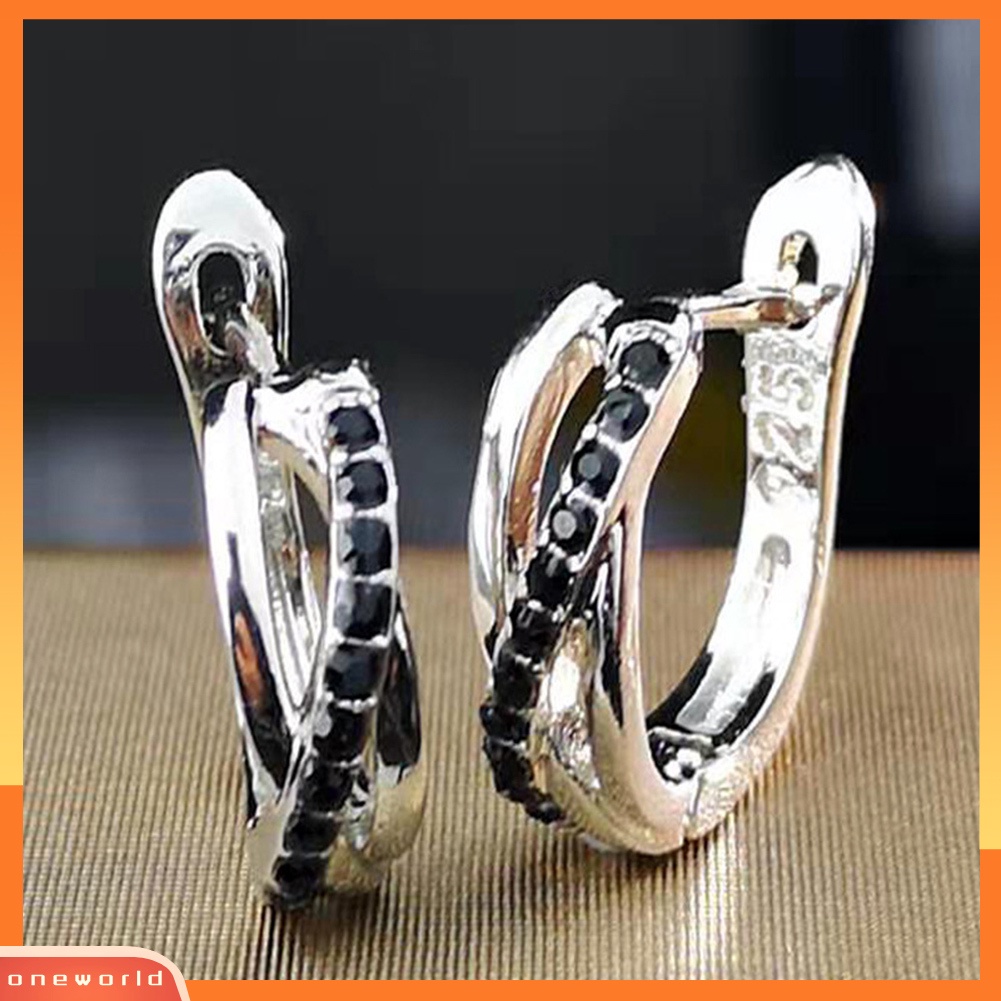 [WOD] Fashion Wanita Berlian Imitasi Bertatahkan Cross Hoop Earrings Hadiah Perhiasan Pesta Pernikahan