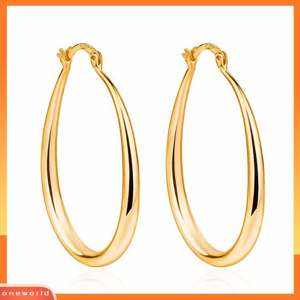 [WOD] 1pasang Anting Wanita Sederhana Dress Up Paduan Kantor Lady Oval Tipe Hoop Alloy Earrings Pakaian Sehari-Hari