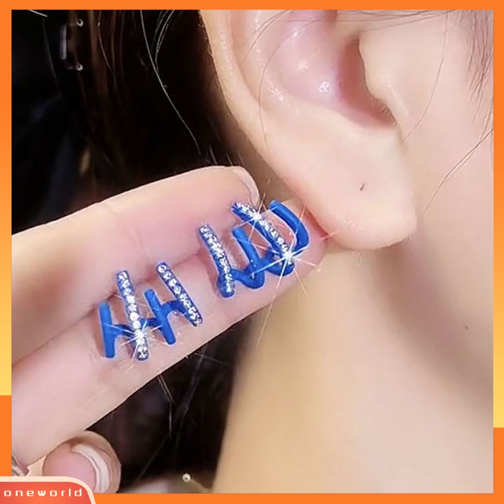 [WOD] 1pasang Berlian Imitasi Bersinar Ear Studs Pengerjaan Halus Kreatif Berbentuk U Empat Baris Wanita Anting Perhiasan Aksesoris