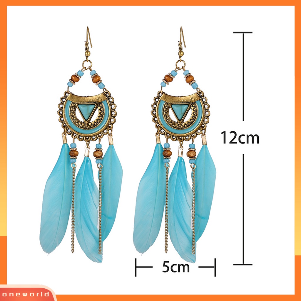 [WOD] 1pasang Anting Kait Gaya Bohemia Etnik Bulu Sintetis Indah Lady Boho Anting Menjuntai Untuk Prom