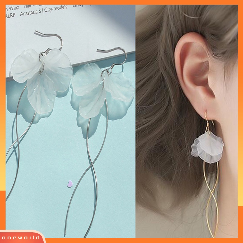 [WOD] Anting Kait Fashion Elegan Bentuk Kelopak Anting Desain Menjuntai Panjang Untuk Wanita