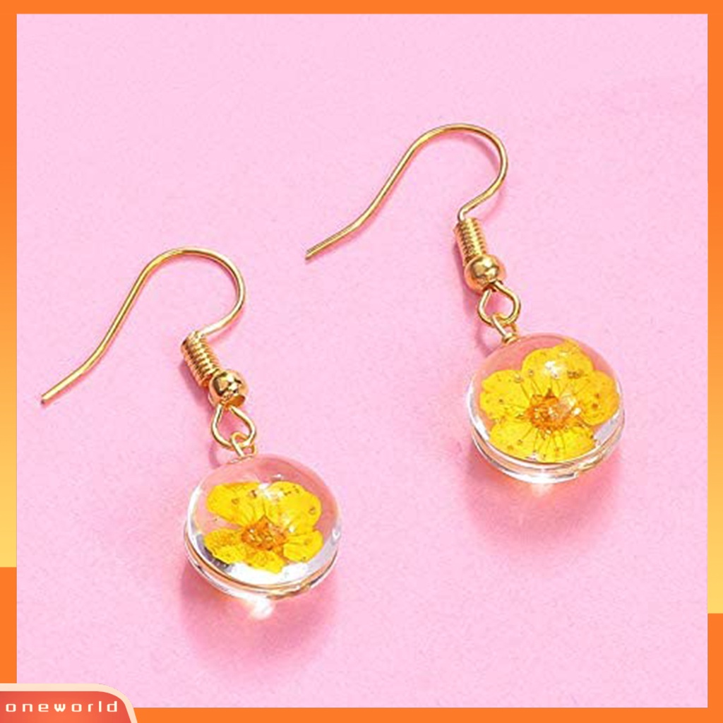 [WOD] Wanita Fashion Bola Bentuk Bulat Kait Anting Desain Bunga Menjuntai Perhiasan Hadiah