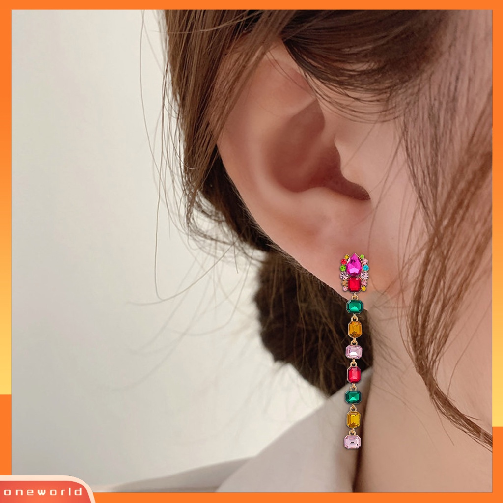 [WOD] 1pasang Anting Menjuntai Geometris Berwarna Berlian Imitasi Perhiasan Multicolor Square Drop Earrings Untuk Pakaian Sehari-Hari