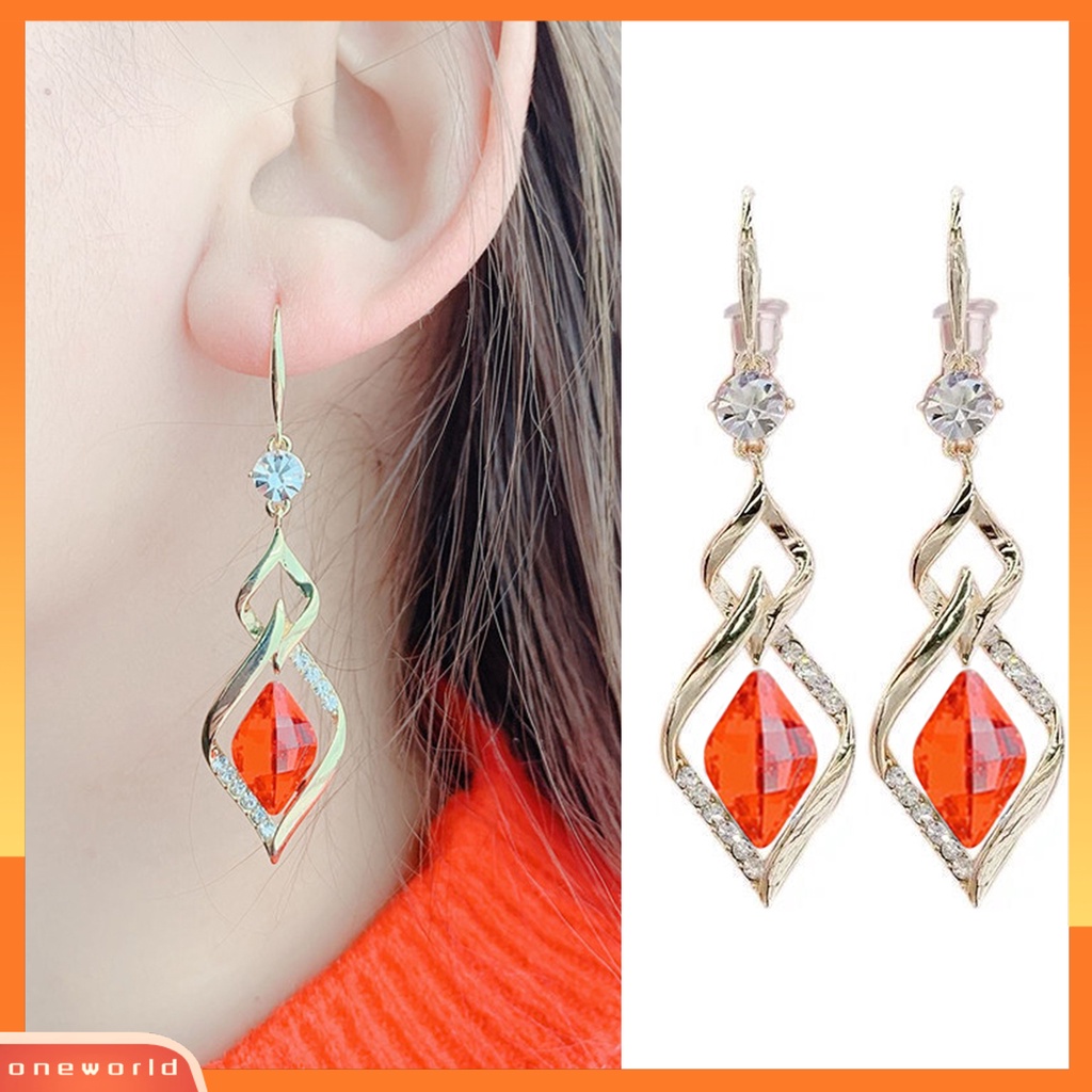 [WOD] 1pasang Anting Gantung Geometris Kristal Imitasi Mengkilap Bentuk Belah Ketupat Drop Earrings Perhiasan Pernikahan