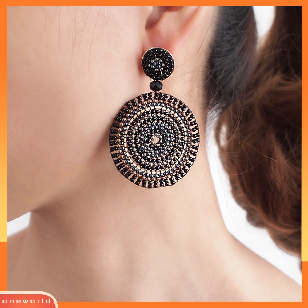 [WOD] Bohemian Wanita Manik-Manik Putaran Pesona Statement Anting Handmade Anyaman Perhiasan Hadiah