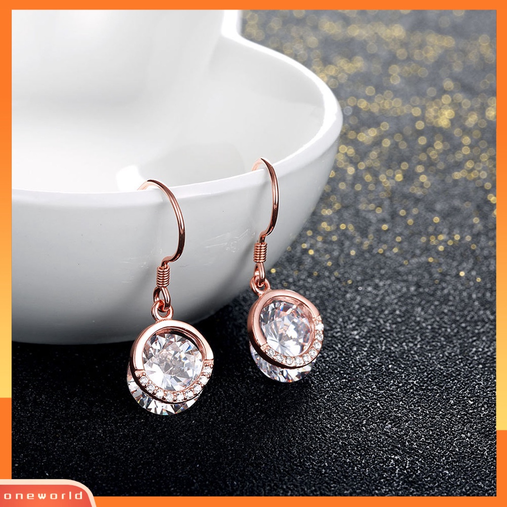 [WOD] 1pasang SILVERHOO Ladies Earrings Berlian Imitasi Semua Pertandingan Warna Rose Gold Wanita Bulat Cubic Zirconia Menjuntai Hook Earrings Untuk Belanja