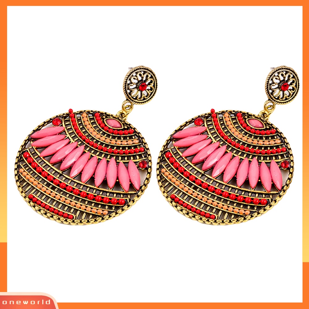 [WOD] Manik-manik Daun Boho Wanita Multilayer Berongga Menjuntai Stud Earrings Vintage Eardrop