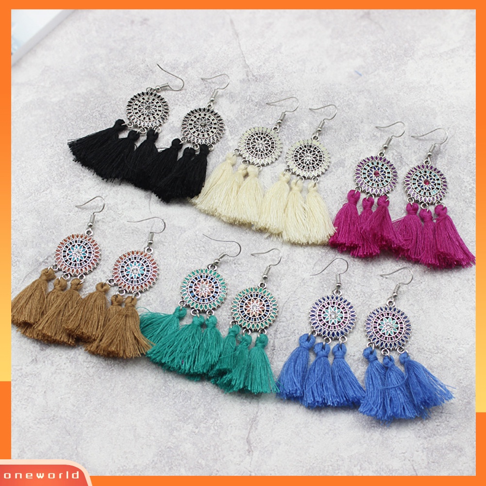 [WOD] Boho Bunga Matahari Rumbai Panjang Menjuntai Statement Earrings Ear Hook Wanita Perhiasan