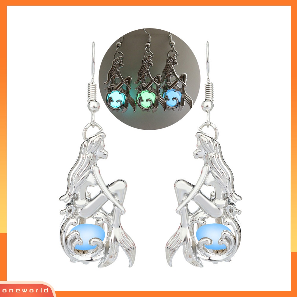 [WOD] Kreatif Wanita Perhiasan Pesta Bercahaya Berongga Mermaid Pendant Ear Hook Earrings