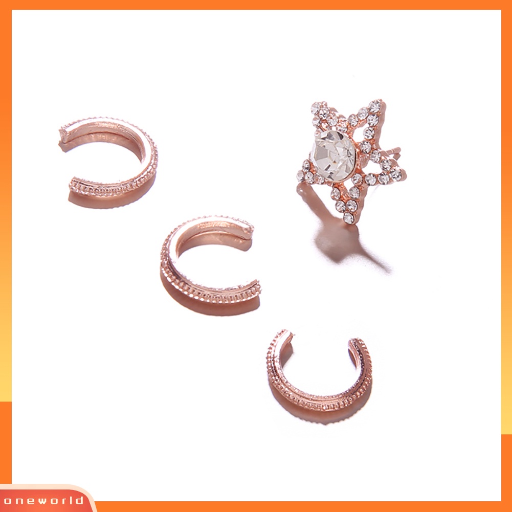 [WOD] 4 Pcs Bintang Setengah Lingkaran Setengah Lingkaran Telinga Stud Cuff Klip Anting Wanita Pesta Perhiasan