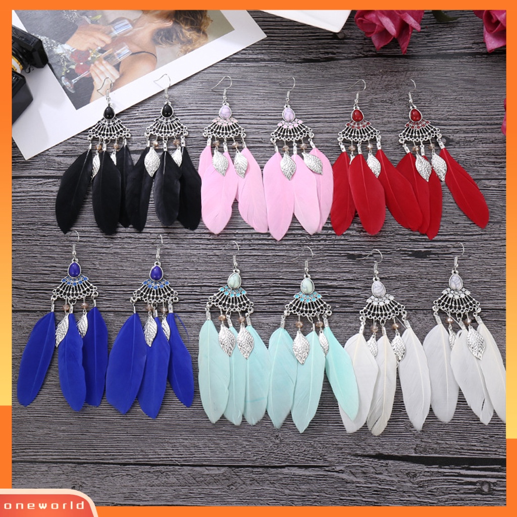 [WOD] 1pasang Anting Lady Bulu Sintetis Bohemia Kreatif Jumbai Menjuntai Anting Prom Jewelry