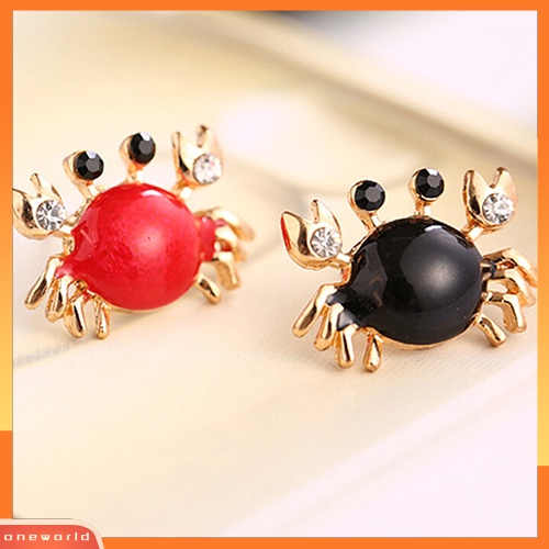 [WOD] Wanita Kehidupan Laut Kepiting Berlian Imitasi Ear Studs Golden Alloy Earrings Fashion Jewelry