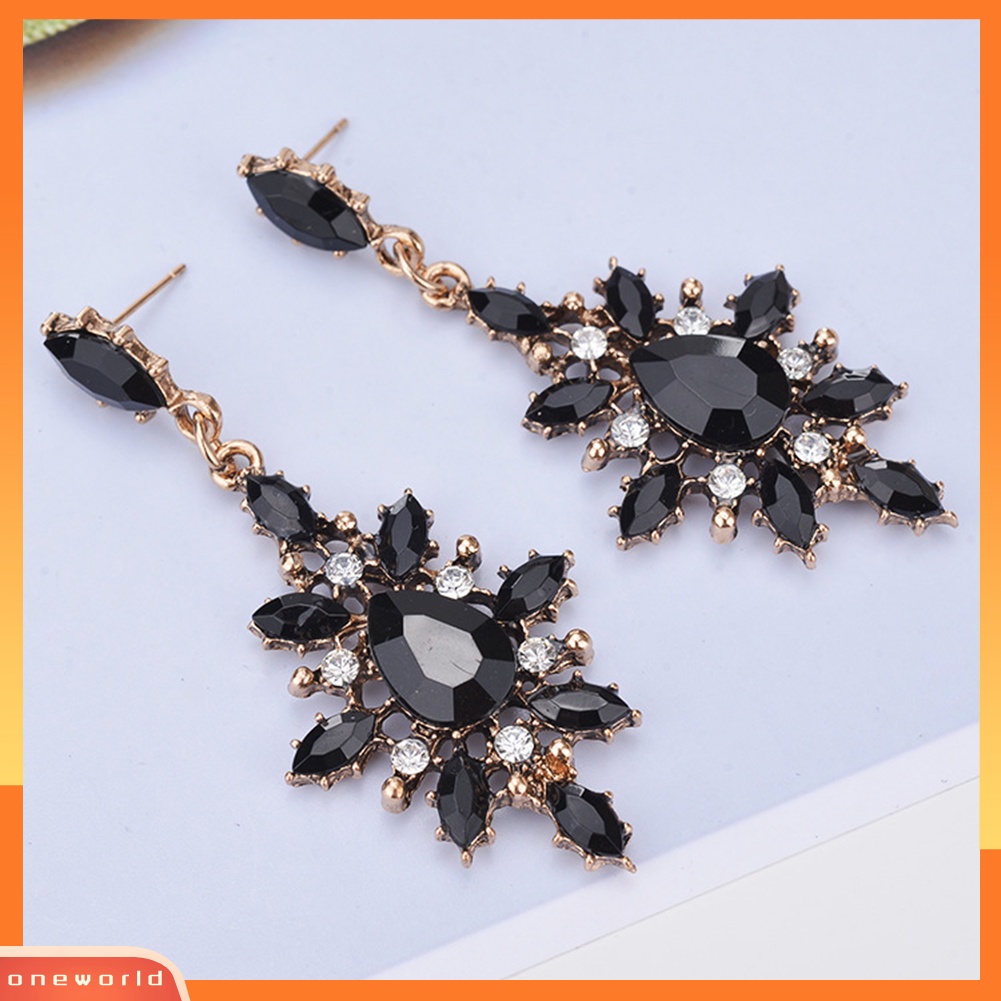 [WOD] Wanita Teardrop Marquise Cut Berlian Imitasi Mengkilap Snowflake Menjuntai Statement Earrings