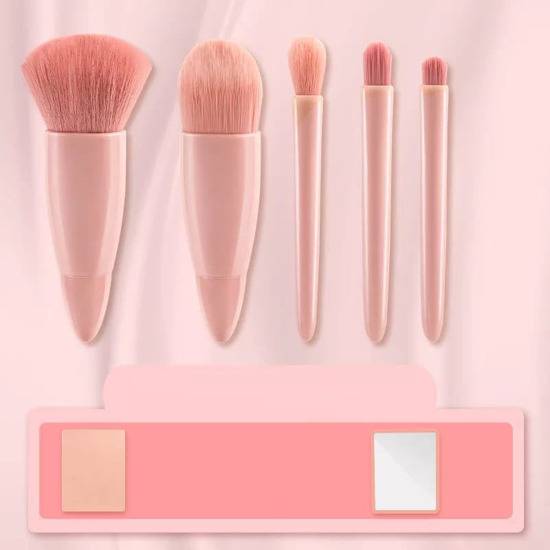 Kuas Makeup SET Isi 5 PCS With Box  Mini Brush Kit Kuas Powder Foundation Beauty Tools Portable Cermin S592