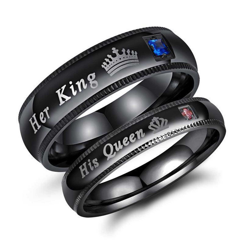 Fashion Couple Rings Her King His Queen Statement Rings Fashion Zirkon Mahkota Cincin Romantis Anniversary Pernikahan Band Ring