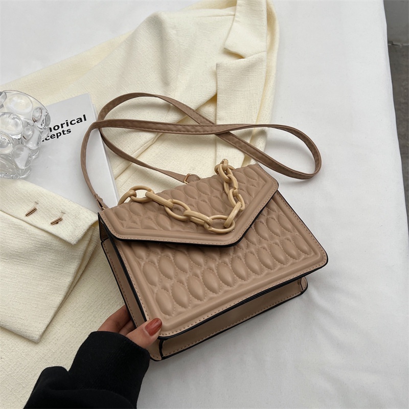 Tas kecil tekstur kasual retro sederhana tas tangan warna solid satu bahu tas tangan persegi kecil