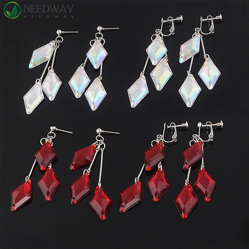 Needway Anime Twisted Wonderland Anting Mode Akrilik Klip Telinga Rumbai Geometris Floyd Klip Earrings