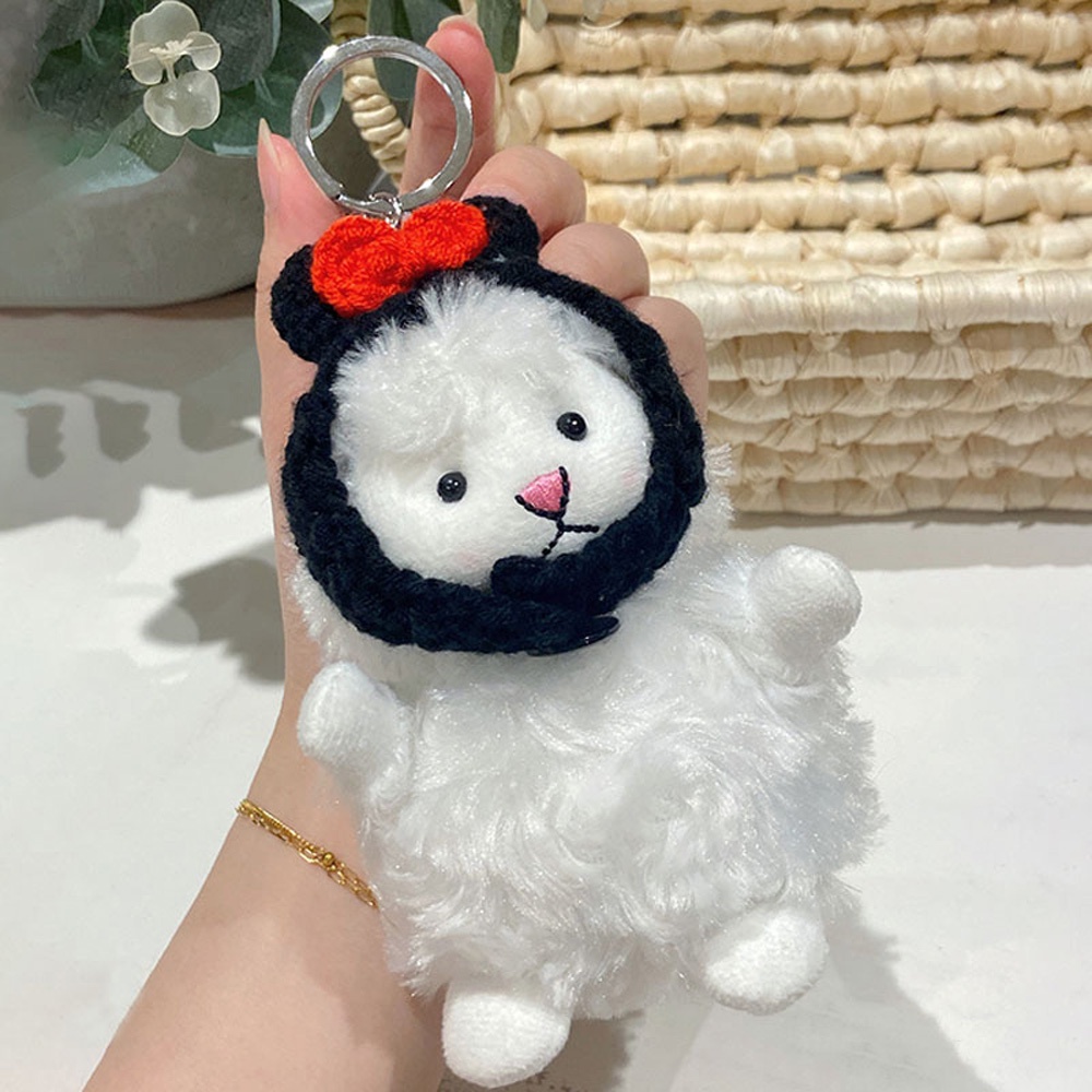 Kawaii Gantungan Kunci Domba Mewah Kodok Telinga Kelinci Memakai Syal Boneka Domba Mobil Keyring Tas Liontin Hadiah Pacar 14 cm