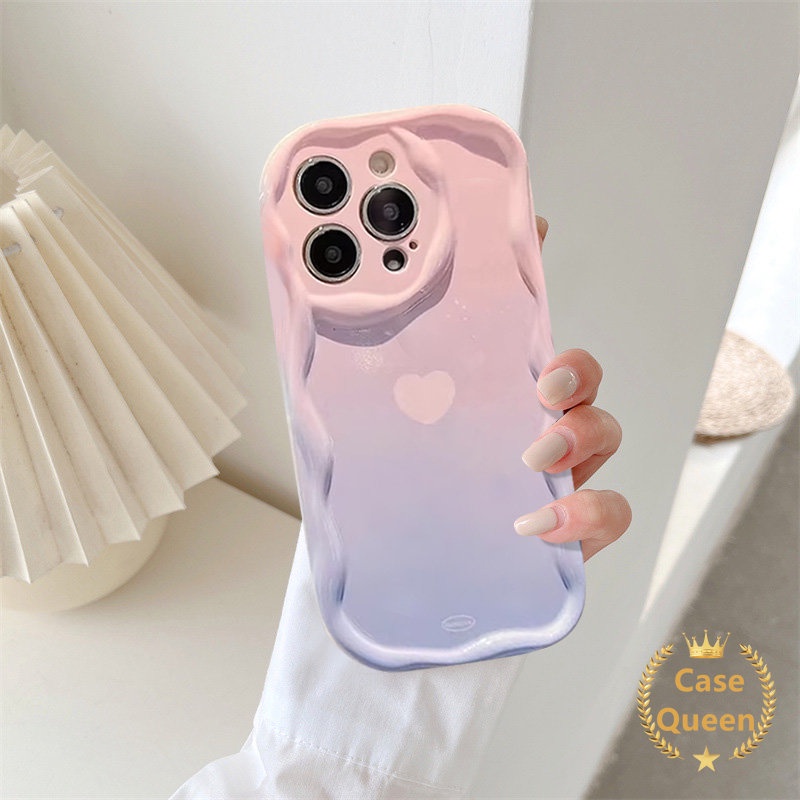 Casing Tepi Melengkung Bergelombang 3D Untuk Redmi A2 A1 9C NFC 9A 10 9C 10A Redmi Note8 11s 9 11 Macaron Color Flower Soft Cream Gradient Love Heart Red Checkerboard Kartun Kelinci Lucu Cover