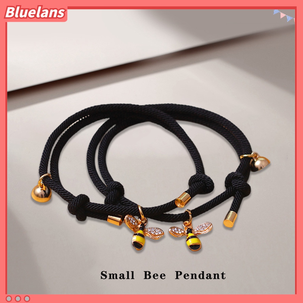[BLS] 1pasang ic Gelang Trendi ic Ball Adjustable Charming Wear Resistant Everyday Wearing Alloy Rhinestone Inlay Little Bee Couple Bracelets Hadiah Hari Valentine