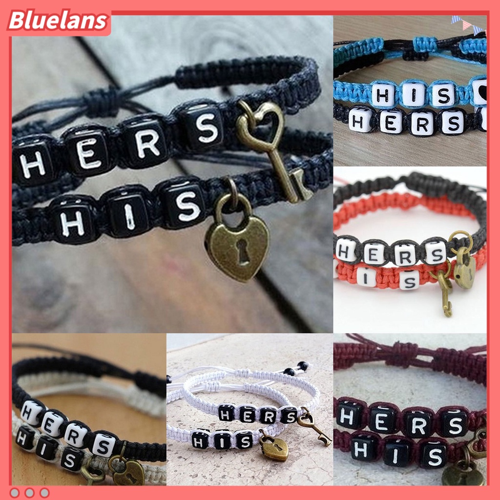 [BLS] 1pasang Gelang Kepang Desain Huruf Wax Cord Fashion Pasangan Bracelets Untuk Hadiah