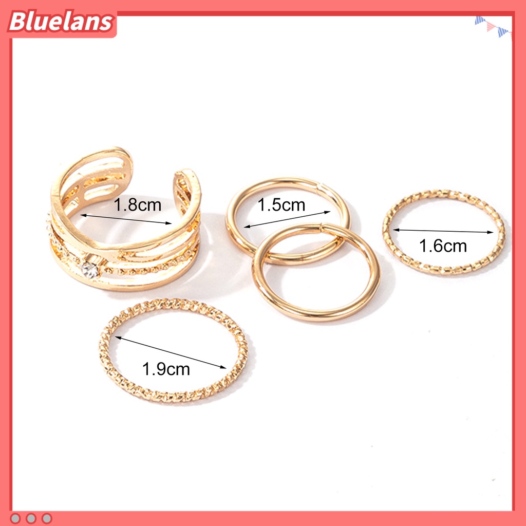 [BLS] 5pcs /Set Cincin Ringan All-matched Warna Emas Shiny Joint Ring Untuk Pernikahan