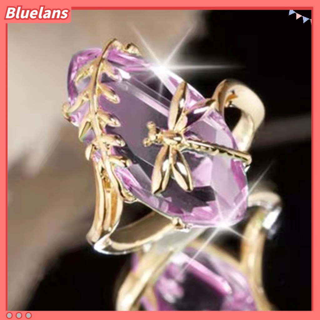 [BLS] Cincin Berlian Imitasi Transparan Emerald Faux Gemstone Dragonfly Decor Ring Untuk Pernikahan