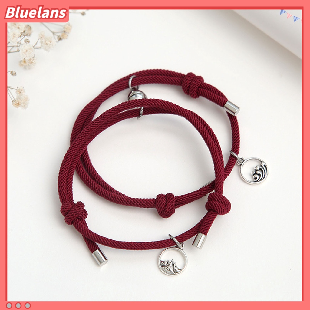 [BLS] 2pcs Gelang Couple Liontin Bulat Adjustable Pria Wanita Geometri Tahan Lama Cord Bracelets Untuk Hari Kasih Sayang