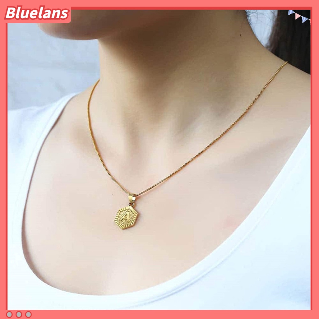 [BLS] Kalung Liontin Huruf A-Z Perhiasan Hexagon Simple Bright Luster Necklace Untuk Pernikahan
