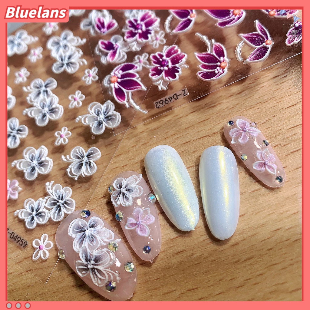 [BLM] Stiker Kuku Ukiran 5D Ultra Tipis Motif Bunga Timbul Stiker Pro Daun Nail Art Decals Untuk Manicure