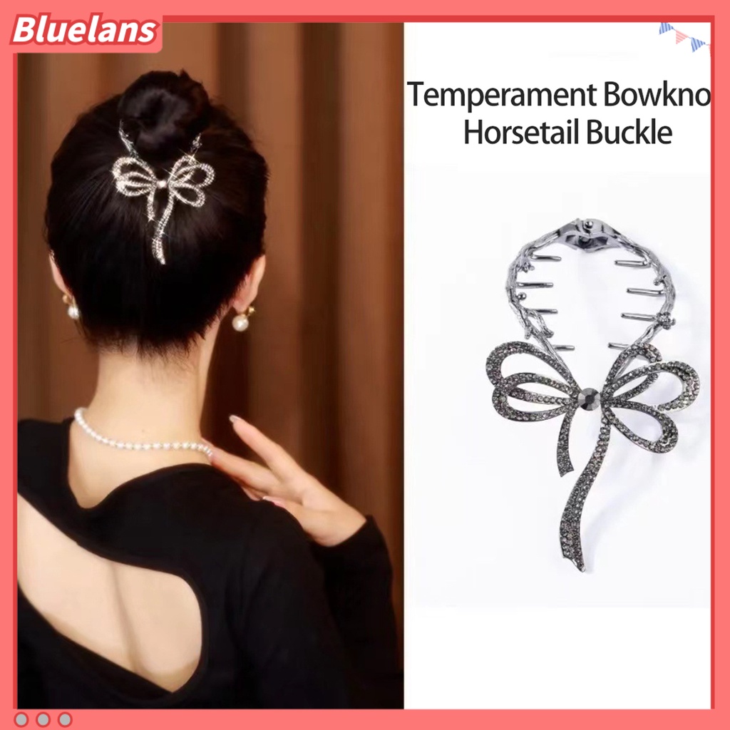 [BLS] Klip Rambut Ponytail Temperamen Elegan Anti-slip Stabil Grip Alloy Hairstyle Dekorasi Aksesoris Rambut Berlian Imitasi Mengkilap Ikatan Simpul Wanita Hair Bun Claw Clip Untuk Harian