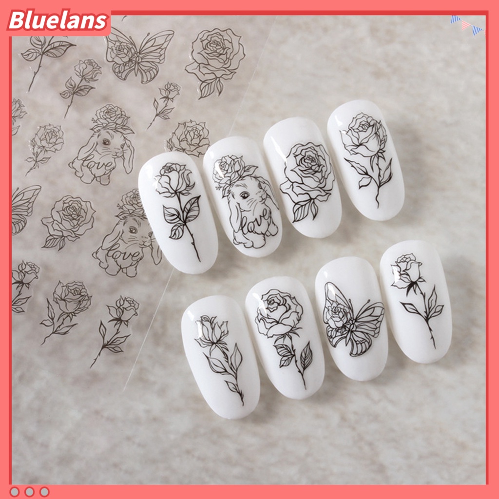 [BLM] Stiker Perekat Kuku Lovely DIY Paper Roses and Rabbits Nail Decals Untuk Wanita