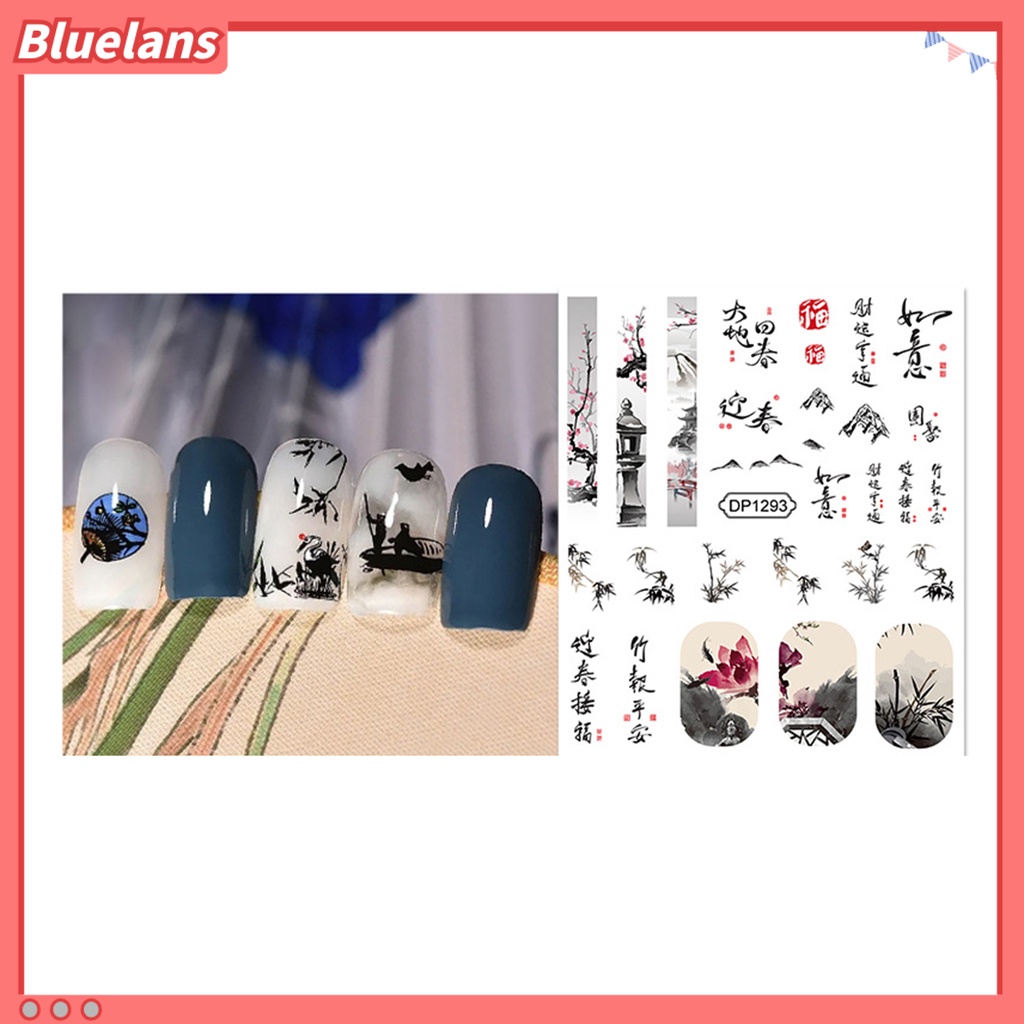 [BLM] Stiker Kuku Gaya Cina Pola Indah Kertas Warna-Warni Kuku Decal DIY Nail Art Ornamen Kecantikan Aksesoris