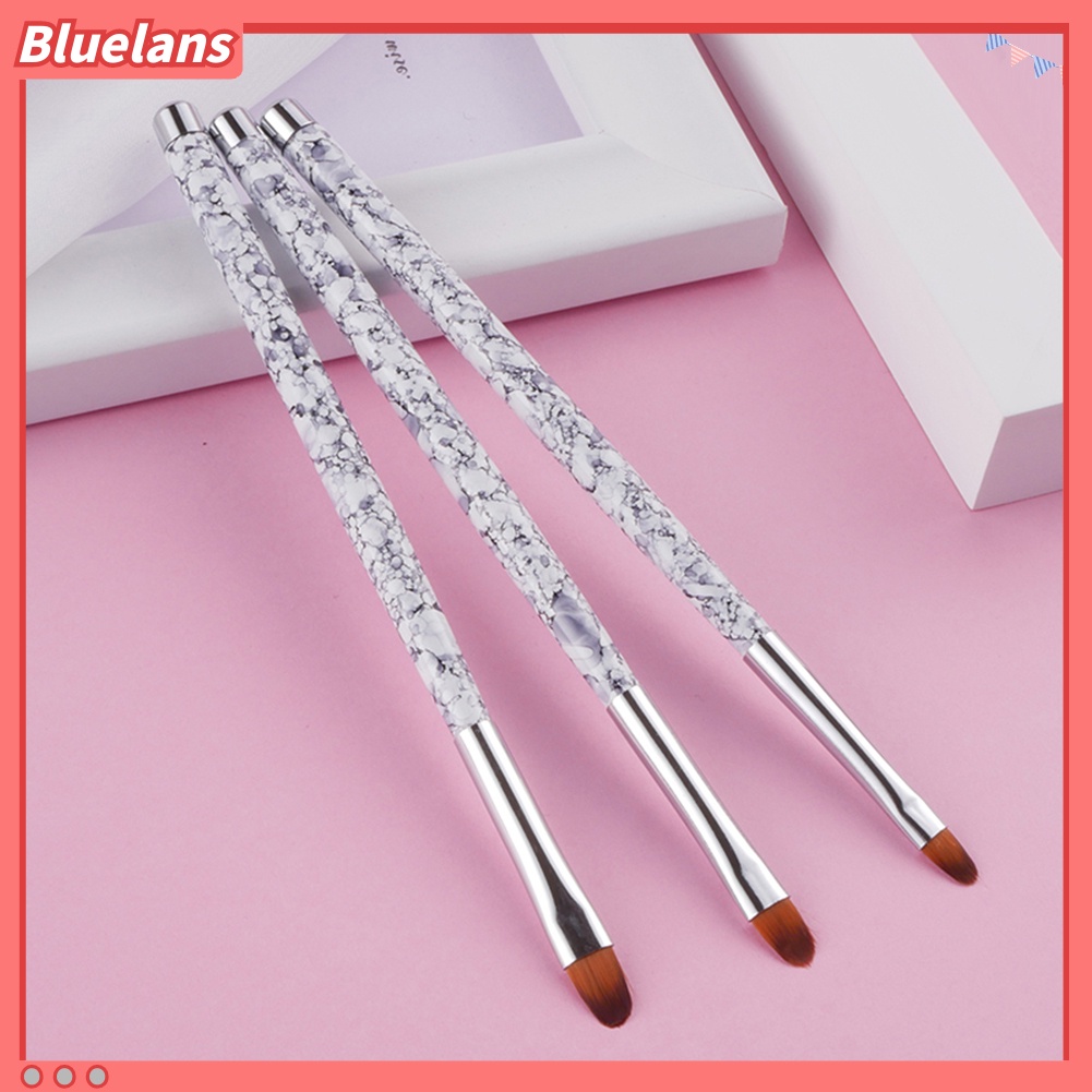 [BLM] 3pcs Marble Round Top Cleaning Nail Art Brush Akrilik UV Gel Bunga Lukisan Pen