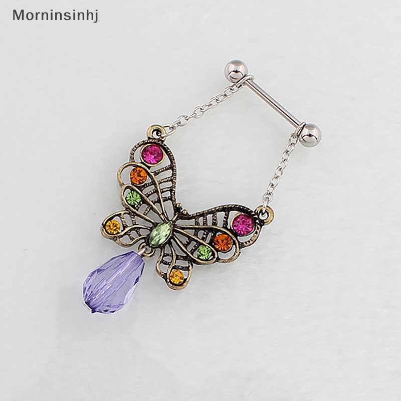 Mornin Cincin Nipple Butterfly Warna Bronze Bahan Stainless Steel Kreatif Kristal Untuk Wanita Perhiasan Tubuh Seksi id