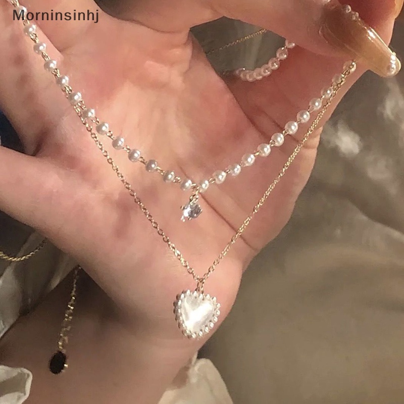 Mornin Fashion Cinta Lucu Berbentuk Hati Liontin Kalung Rantai Mutiara Shiny Aesthetic Jewelry Choker Untuk Wanita Pesta Pernikahan Perhiasan Hadiah id