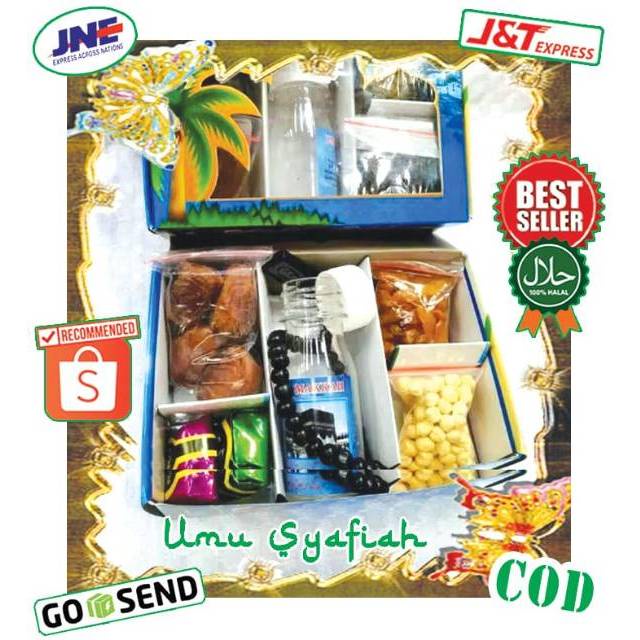 

❤️ H-Day ❤️ Paket Lengkap Oleh Oleh Haji 5 in 1 (Kurma Kismis Kacang Arab botol zam Coklat Tasbih)