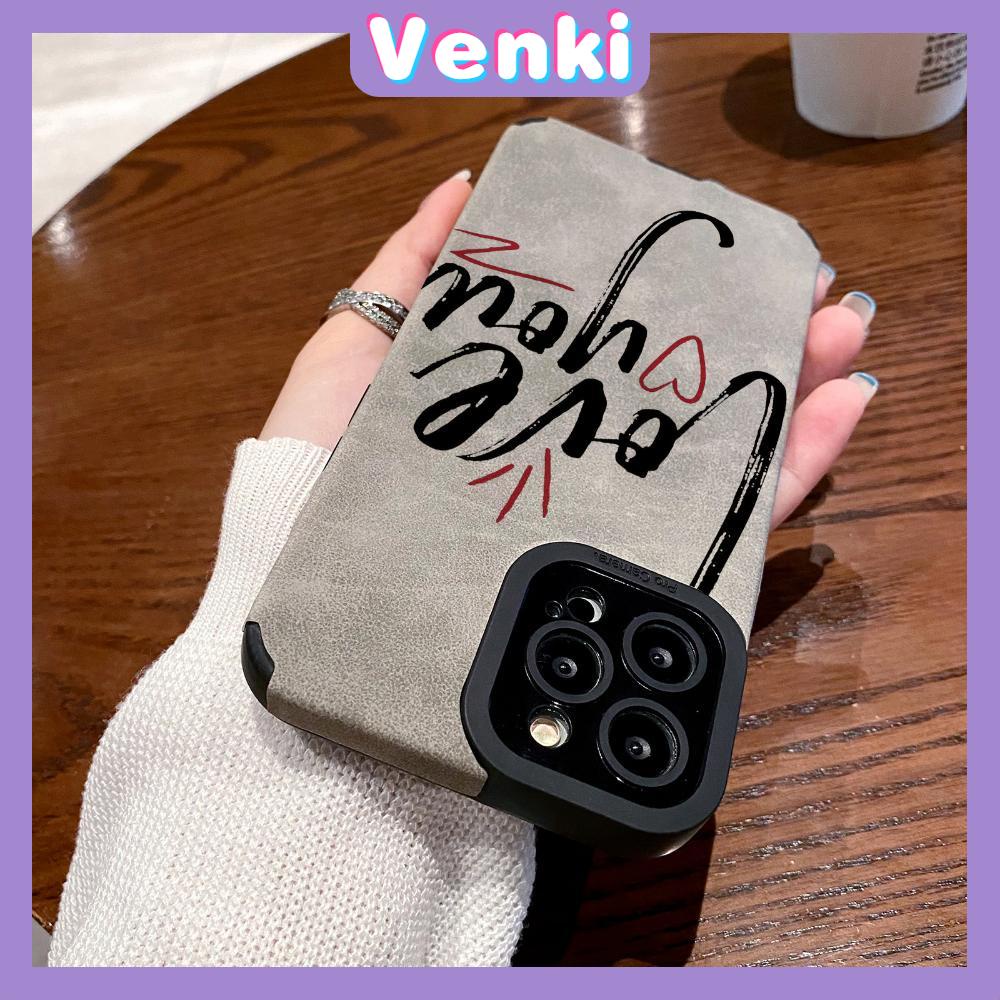 VENKI - Untuk iPhone 11 Case Leather Pupil Suede Case Soft Shockproof Airbag Case Camera Simple Hand Painted English Kompatibel dengan iPhone 14 13 Pro max 12 xr xs 7Plus 8Plus