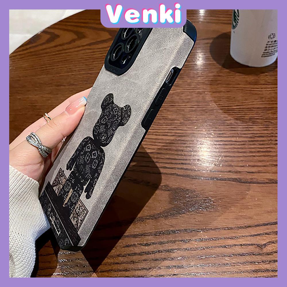 VENKI - Untuk iPhone 11 Case Leather Pupil Suede Cover Soft Shockproof Case Camera Simple Cute Black Bear Kompatibel dengan iPhone 14 13 Pro max 12 Pro max xr xs 7Plus 8Plus