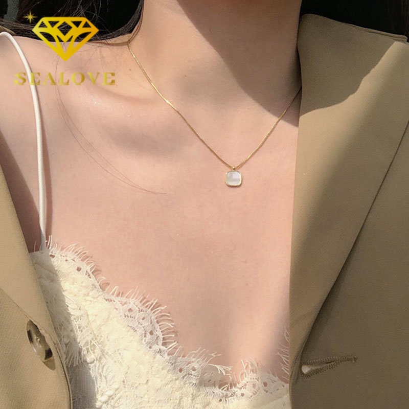 Kalung Titanium Wanita Anti Karat Kerang Emas 18K Fashion Korea Aesthetic Aksesoris Perhiasan Necklace