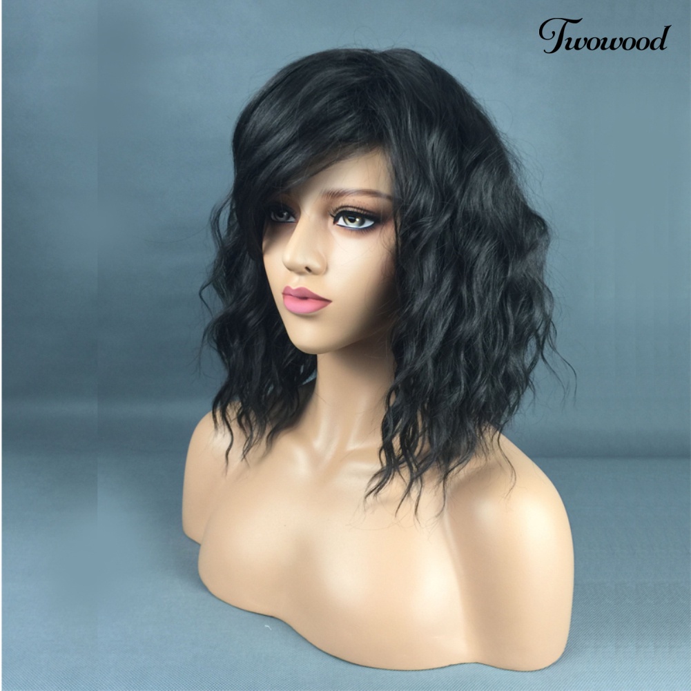 Twowood Fashion Wig Gelombang Pendek Serat Sintetis Menawan Wanita Pesta Harian Sopak