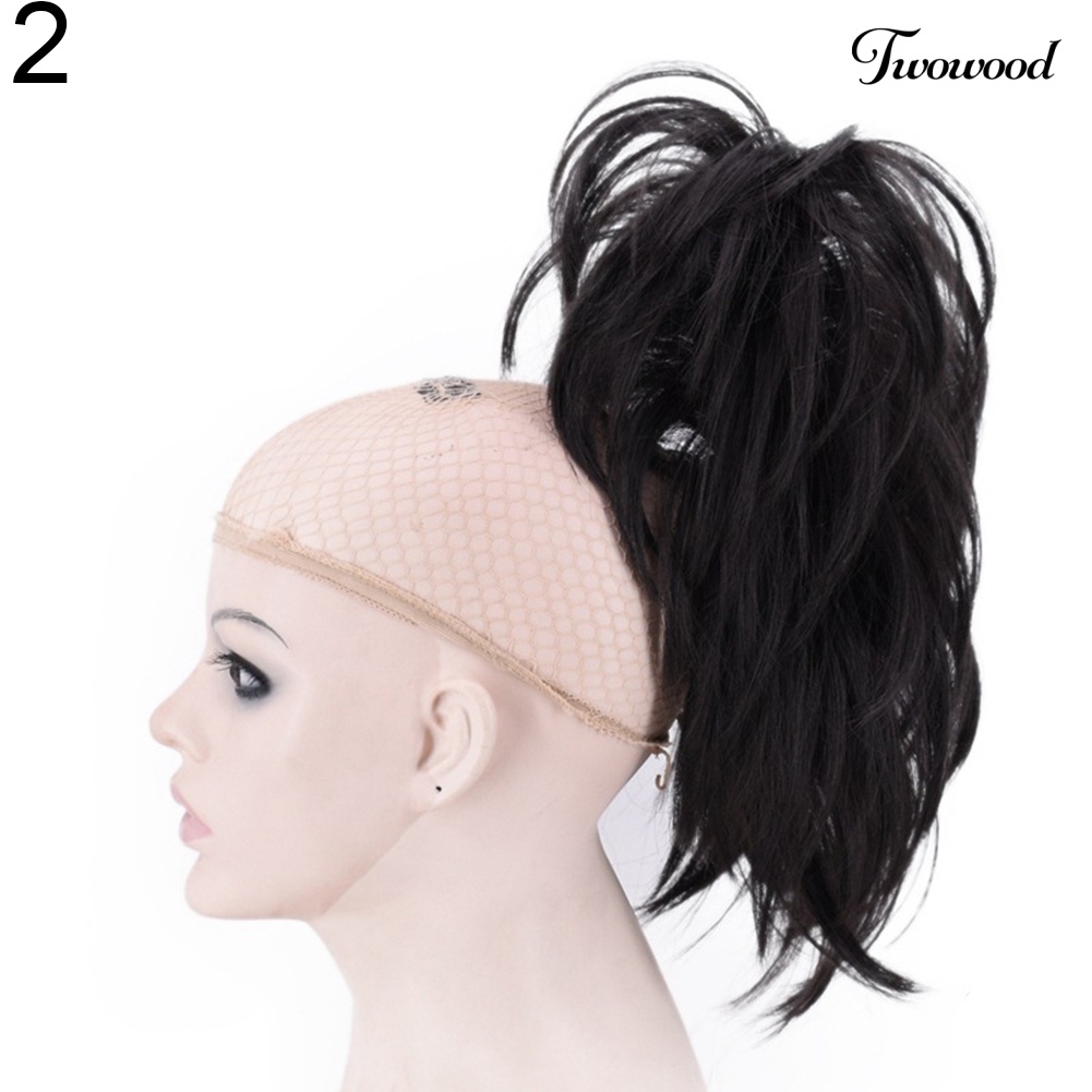 Twowood 30cm Pendek Keriting Klip on Ponytail Rambut Sintetis Ekstensi Pesta Wig Sopak