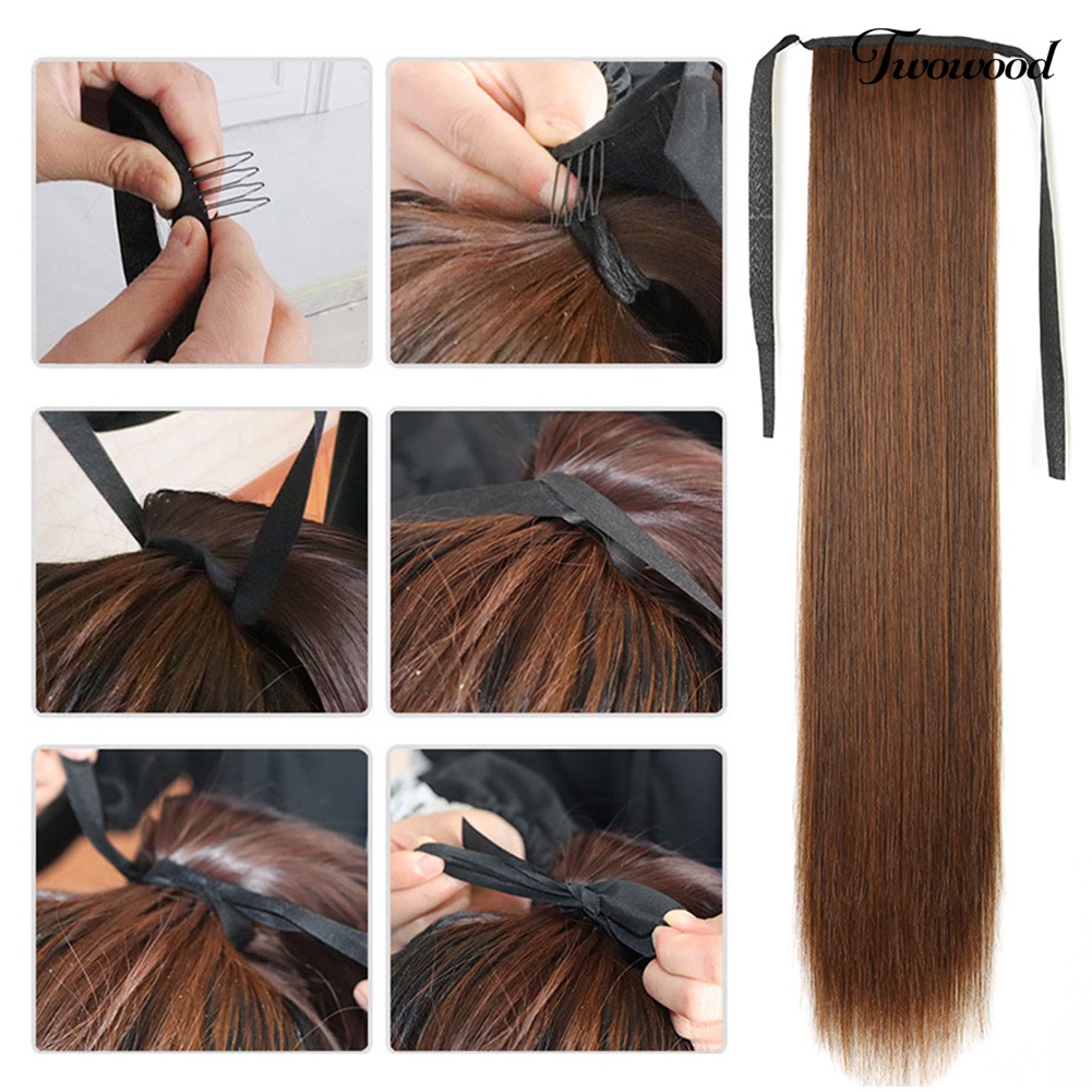 Twowood 45/55 /65cm Wanita Panjang Lurus Wig Ponytail Hair Extension Cosplay Sopak