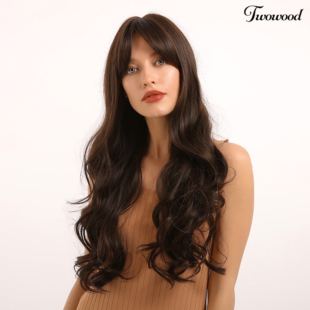 Twowood Wanita Fashion Serat Suhu Tinggi Rambut Keriting Panjang Sintetis Wig Sopak