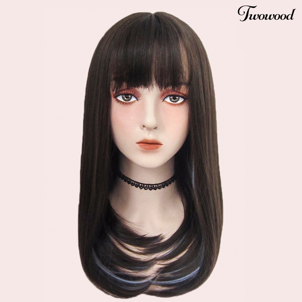 Twowood Wig Panjang Gantung Pewarna Telinga Invisible Net Serat Suhu Tinggi Wanita Wig Halus Lurus Untuk Perempuan