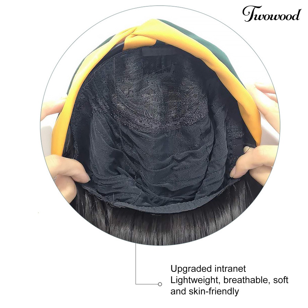 Wig Bando Twowood Mudah Dipakai Mekanisme Berbulu Alami Lembut Alat Kosmetik Nyaman Poni Udara Panjang Wig Lurus Hitam Untuk Kehidupan Sehari-Hari