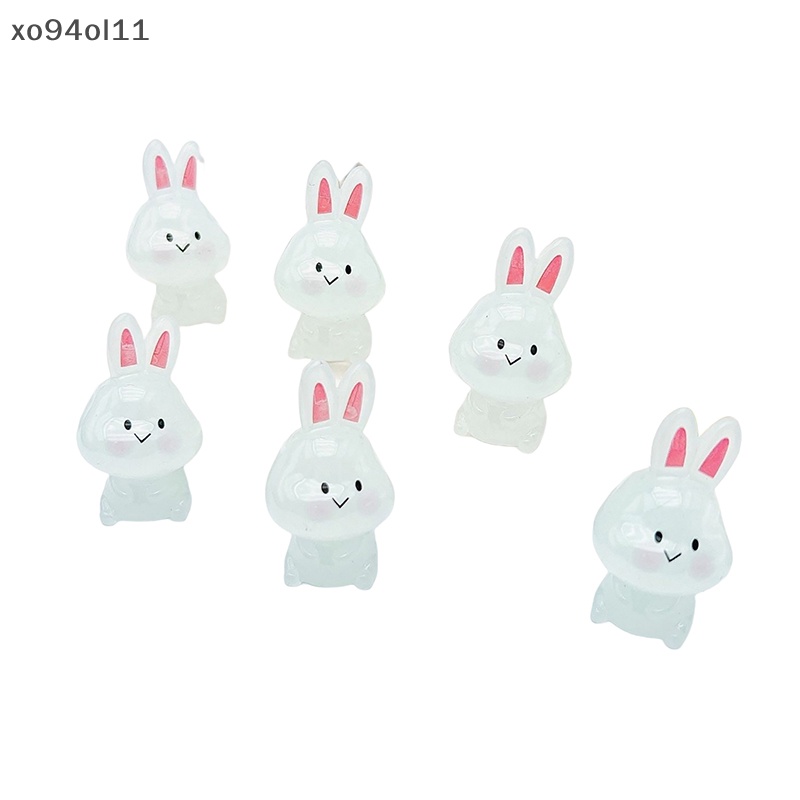 Xo 2Pcs Ornamen Kelinci Putih Bercahaya Kartun Bunny Doll Micro Landscape Dekorasi Rumah Boneka Miniatur Mainan OL