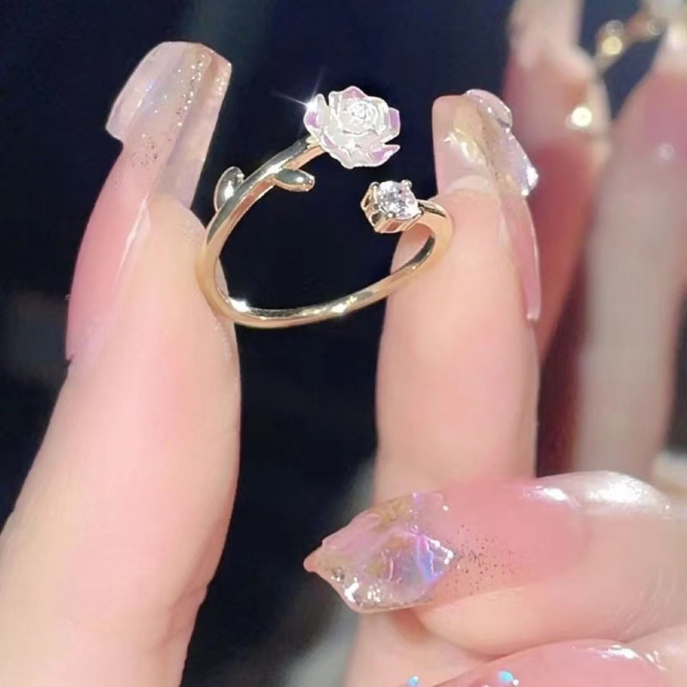 Deartiara Cincin Zirkon Kamelia Gunung Kecil Segar Untuk Wanita2023Gaya Fashion Baru Desain Manis Terbuka Ring