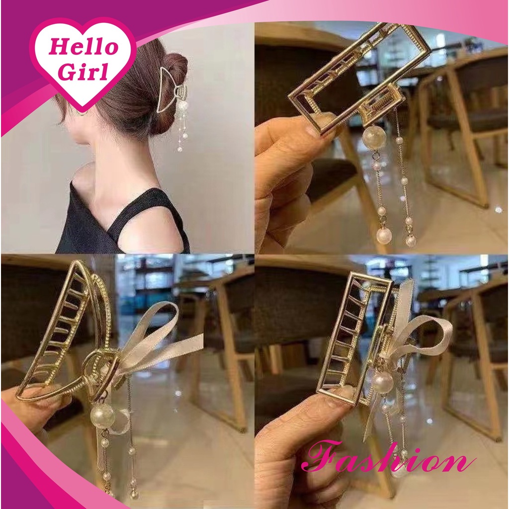 F41 INS Korean Square Acrylic Hair Claw Clip girl Women Fashion Gold Geometric Hairpin Pita Mutiara F41