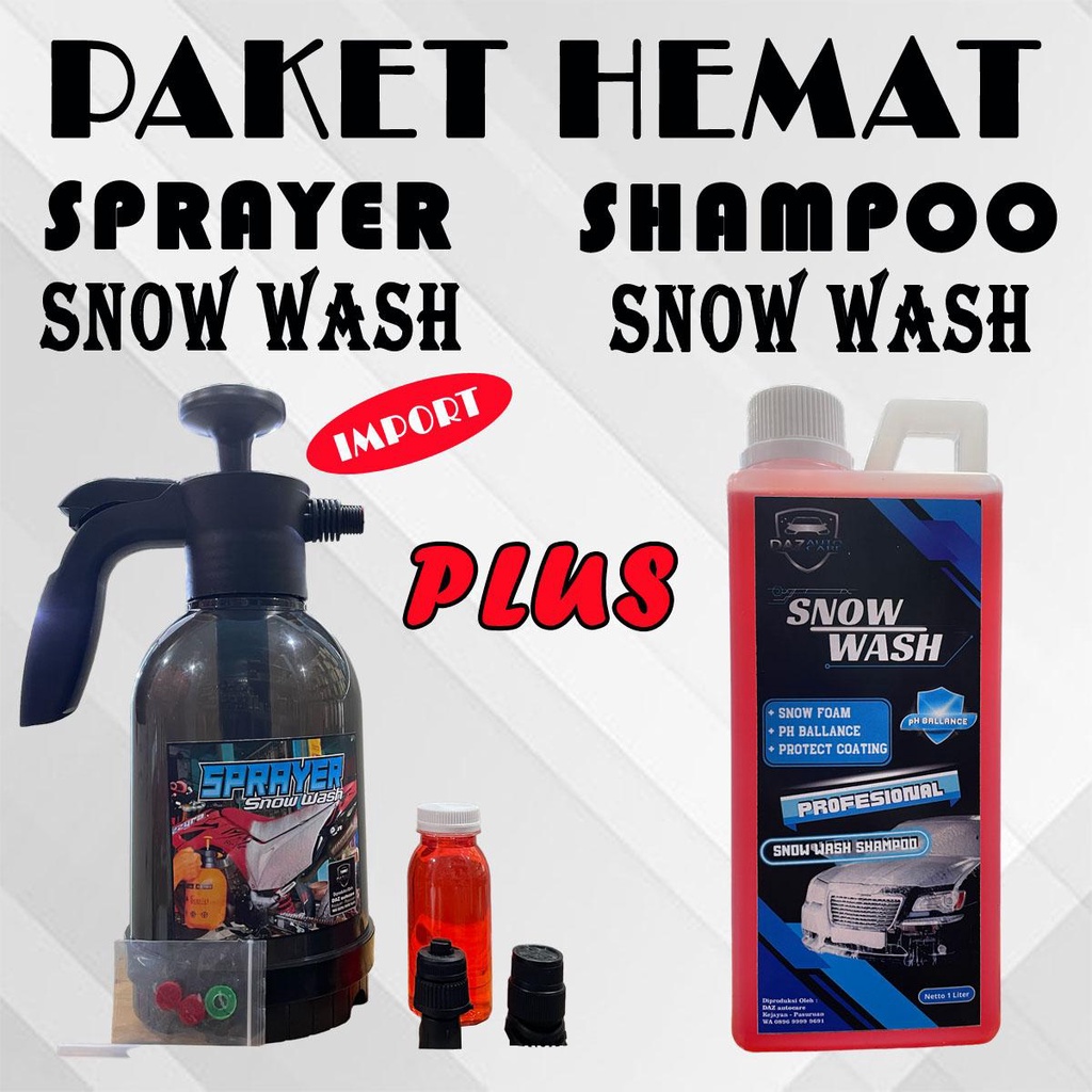 paket hemat snow wash spray import 2in1 dan shampo snow wash 1 liter